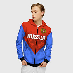 Толстовка 3D на молнии мужская Russia Red & Blue, цвет: 3D-черный — фото 2