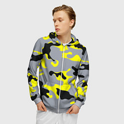 Толстовка 3D на молнии мужская Yellow & Grey Camouflage, цвет: 3D-меланж — фото 2