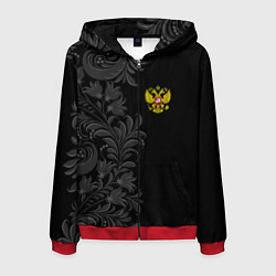 Толстовка 3D на молнии мужская Герб России и орнамент, цвет: 3D-красный
