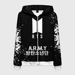 Толстовка 3D на молнии мужская BTS ARMY, цвет: 3D-белый