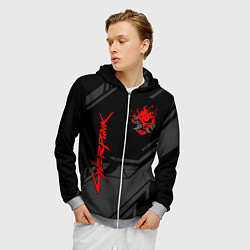 Толстовка 3D на молнии мужская Cyberpunk 2077: Grey Samurai, цвет: 3D-меланж — фото 2