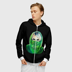 Толстовка 3D на молнии мужская Billie Eilish: Green Acid, цвет: 3D-белый — фото 2