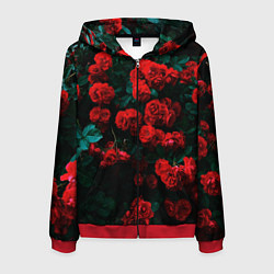 Толстовка 3D на молнии мужская Розы, цвет: 3D-красный