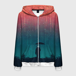 Толстовка 3D на молнии мужская Космический Дождь, цвет: 3D-белый