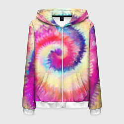 Толстовка 3D на молнии мужская Tie Dye vortex, цвет: 3D-белый