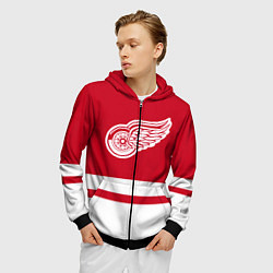 Толстовка 3D на молнии мужская Детройт Ред Уингз, цвет: 3D-черный — фото 2