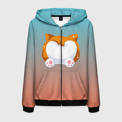 Толстовка 3D на молнии мужская Милый корги, цвет: 3D-черный