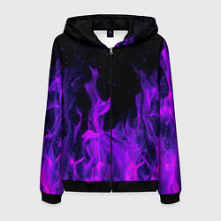 Толстовка 3D на молнии мужская ФИОЛЕТОВЫЙ ОГОНЬ, цвет: 3D-черный