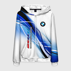 Толстовка 3D на молнии мужская BMW волны - blue-white, цвет: 3D-белый