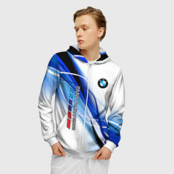 Толстовка 3D на молнии мужская BMW волны - blue-white, цвет: 3D-белый — фото 2