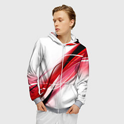Толстовка 3D на молнии мужская GEOMETRY STRIPES RED, цвет: 3D-меланж — фото 2