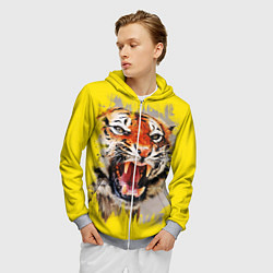Толстовка 3D на молнии мужская Оскал тигра, цвет: 3D-меланж — фото 2