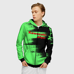 Толстовка 3D на молнии мужская Kawasaki, цвет: 3D-черный — фото 2