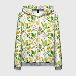 Толстовка 3D на молнии мужская Летний узор лимон ветки листья, цвет: 3D-меланж