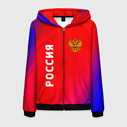 Толстовка 3D на молнии мужская РОССИЯ RUSSIA, цвет: 3D-черный