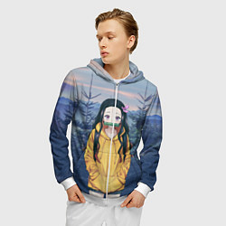 Толстовка 3D на молнии мужская Незуко, цвет: 3D-белый — фото 2