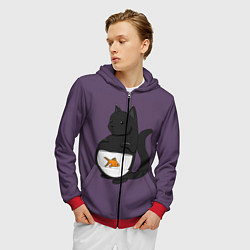 Толстовка 3D на молнии мужская Довольный кот, цвет: 3D-красный — фото 2