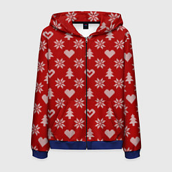 Толстовка 3D на молнии мужская Красный рождественский свитер, цвет: 3D-синий