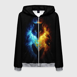 Толстовка 3D на молнии мужская Волки в огне, цвет: 3D-меланж