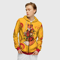 Толстовка 3D на молнии мужская Лис Самурай, цвет: 3D-красный — фото 2