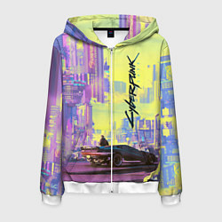 Толстовка 3D на молнии мужская Cyberpunk 2077, цвет: 3D-белый