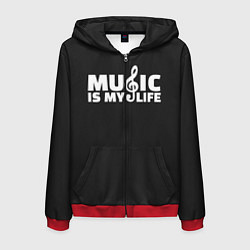 Толстовка 3D на молнии мужская Music is My Life, цвет: 3D-красный
