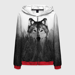 Толстовка 3D на молнии мужская Волк, цвет: 3D-красный