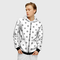 Толстовка 3D на молнии мужская Черно-белый узор в горошек, цвет: 3D-черный — фото 2