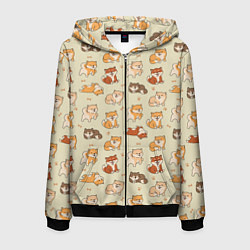 Толстовка 3D на молнии мужская Шиба-Ину, цвет: 3D-черный