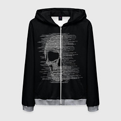 Толстовка 3D на молнии мужская Череп из текста, цвет: 3D-меланж