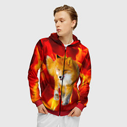 Толстовка 3D на молнии мужская Fire Fox, цвет: 3D-красный — фото 2