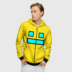 Толстовка 3D на молнии мужская Geometry Dash: Smile, цвет: 3D-черный — фото 2