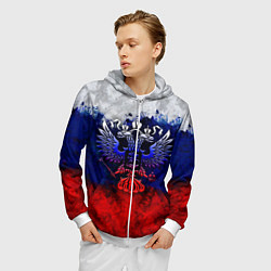 Толстовка 3D на молнии мужская Россия Russia Герб, цвет: 3D-белый — фото 2