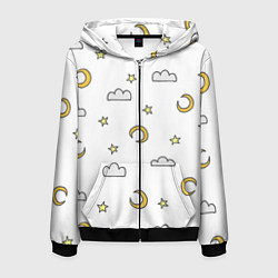 Толстовка 3D на молнии мужская Луна, звезды и облака, цвет: 3D-черный