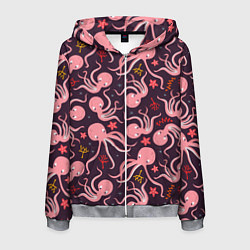 Толстовка 3D на молнии мужская Осьминоги, цвет: 3D-меланж