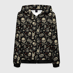 Толстовка 3D на молнии мужская Scull pattern rock, цвет: 3D-черный