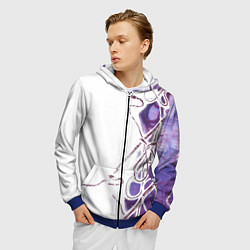 Толстовка 3D на молнии мужская Фиолетовые нити, цвет: 3D-синий — фото 2