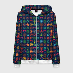 Толстовка 3D на молнии мужская Морской разноцветный узор, цвет: 3D-белый