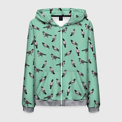 Толстовка 3D на молнии мужская Голуби на зеленом, цвет: 3D-меланж