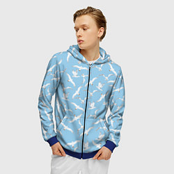 Толстовка 3D на молнии мужская Чайки в небе паттерн, цвет: 3D-синий — фото 2