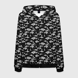 Толстовка 3D на молнии мужская Узор для рыбака, цвет: 3D-черный