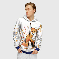 Толстовка 3D на молнии мужская ЛИСА В ЛИСТЬЯХ ОСЕННЕЕ НАСТРОЕНИЕ FOX IN THE FORES, цвет: 3D-синий — фото 2