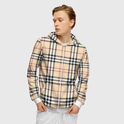 Толстовка 3D на молнии мужская Клетчатый принт в стиле Burberry, цвет: 3D-белый — фото 2