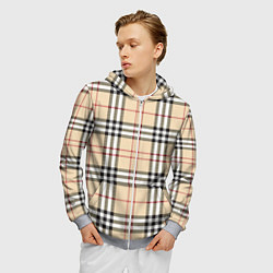 Толстовка 3D на молнии мужская Клетчатый принт в стиле Burberry, цвет: 3D-меланж — фото 2