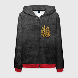 Толстовка 3D на молнии мужская Волчий отпечаток золотом Символ Велеса, цвет: 3D-красный