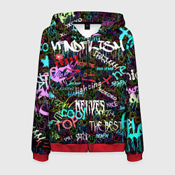 Толстовка 3D на молнии мужская Neon graffiti Smile, цвет: 3D-красный