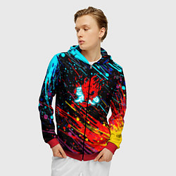 Толстовка 3D на молнии мужская Cyberpunk 2077 Цветные брызги, цвет: 3D-красный — фото 2