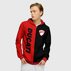 Толстовка 3D на молнии мужская DUCATI BLACK RED BACKGROUND, цвет: 3D-красный — фото 2