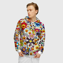 Толстовка 3D на молнии мужская Flower Superflat, Такаши Мураками, цвет: 3D-белый — фото 2