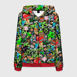 Толстовка 3D на молнии мужская МАЙНКРАФТ ВСЕ ГЕРОИ И ПРЕДМЕТЫ, цвет: 3D-красный